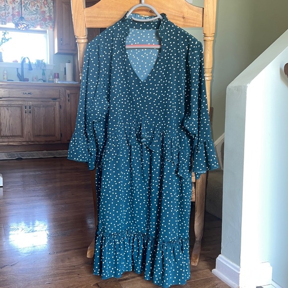 Polka Dot Forest Green Dress - Picture 1 of 9